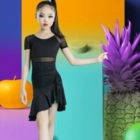 Trẻ em Váy khiêu vũ Latin Bé gái Váy khiêu vũ Latin Phù hợp với tay ngắn màu đen❥3.15