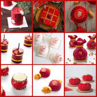 Tre Pháo Origami Đèn Lồng Túi May Mắn Bánh Ngọt Cam Khuôn Nướng Bánh Phong Cách Trung Quốc Chủ Đề Năm Mới Mousse Khuôn Silicon