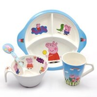 Trẻ sơ sinh Bộ đồ ăn Peppa Pig hoàn chỉnh dành cho bé có đĩa chia ngăn, đĩa và bát ăn dặm dành cho