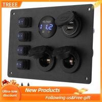 Treee auto accessories Car styling Waterproof 4 Gang Rocker Switch Panel Dual USB Port Voltage Display 12V Socket for Boat RVs