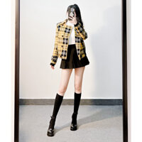 Trench coat dạ ngắn sọc kẻ 8 nút