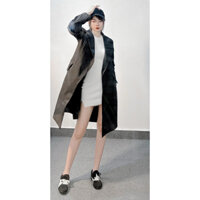 Trench coat đen dáng lỡ túi đắp