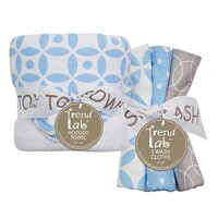 Trend Lab Hooded Towel and 5 Pack Wash Cloth Set, Logan