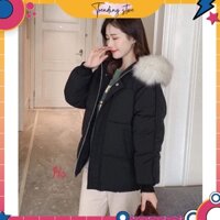 [Trending Store Z] Áo Khoác Phao Nữ Mũ Lông Chồn Siêu xinh , Lót Bông Dáng Rộng G028
