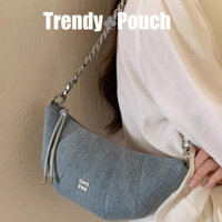 TRENDY  POUCH   Túi Trăng Mới Niche Denim Xanh Dung Tích Lớn Túi Đeo Vai Đa Năng