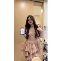 Trendy Waist-Cinching Slimming Chic Commuting Irregular Princess Dress Sweet Summer Pure Dress Spaghetti Strap Low Neck NAOG