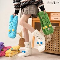 Trendygirl 1 Đôi Tất Sàn Mùa Đông Thiết Kế Hoạt Hình Thêu Động Vật Siêu Dày Lông Cừu Giữ Ấm Giữa Ống Chống Trơn Trượt Tất