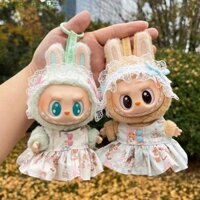 Trendytrendz Bộ đồ ăn mặc Labububububu, Họa tiết gấu Lolita 17cm Váy búp bê Labubububu, Viền với giày công chúa Nơ Trang phục Quần áo thời gian Labubupu Quà tặng trẻ em