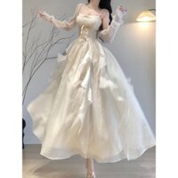 Treo Cổ Điển Đầm Phong Cách vintage Mặc Phong Cách Mới Trà Một Bộ 2025 Mùa Hè Nữ CQMV