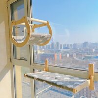 Treo Cửa Sổ Kính Cửa Sổ Tường Mèo Leo Khung Mèo Khay Mèo Võng Gỗ Rắn Mèo Leo Khung Mặt Trời Mèo Khung