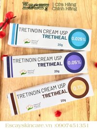 Tretinoin cream USP TRETIHEAL 20g 0.025% 0.05% 0.1% - giúp trẻ hoá da, sáng da, ngừa mụn             (Tretinoin 0.1%)