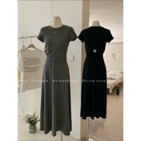 Triangle - Alltime Set - Set thun Yjia áo ngắn tay khoét lỗ sau lưng mix chân váy dài phong cách Hàn Quốc dễ mặc mùa hè