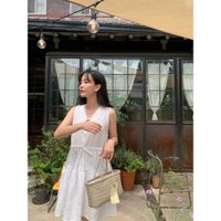 Triangle Baby White Dress đầm ngắn babydoll dáng xòe với họa tiết vân hoa chìm phong cách Hàn Quốc thanh lịch