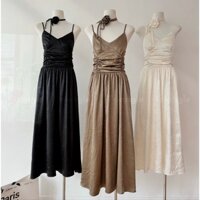 Triangle Mini Flower Dress Đầm maxi chất liệu vải phi bóng phong cách thanh lịch dành cho mùa hè - có kèm choker hoa