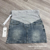(TRINH MIT STORE) Chân Váy Jean Bầu Dáng Chữ A - Chân Váy Bò Bầu Dáng Ngắn Có Chun Chỉnh