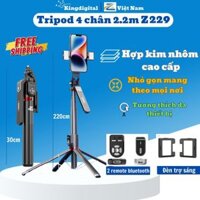 Tripod điện thoại 4 chân Z229, Chân máy quay điện thoại hợp kim nhôm cao cấp cấp có đèn livestream, chụp ảnh