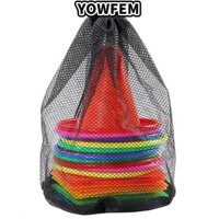 Trò chơi hình nón màu YOWFEM, Bóng rổ huấn luyện bóng đá bằng nhựa hình nón, 6 nón thú vị + 10 vòng màu sắc ngẫu nhiên với túi lưới lưu trữ Đồ chơi ném thể thao Quà tặng trẻ em