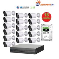 Trọn bộ 16 Camera 2MP KBVISION - Ổ cứng 1000GB - Hàng chính hãng/Nhập khẩu