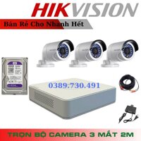 Trọn Bộ 3 Camera Hikvision 2.0MP DS-2CE16D0T-IRP Và Đầu Ghi Hình 4 Kênh DS-7104HQHI-K1 Tặng Kèm Ổ Cứng 500GB + Dây HDMI 1.5m Và Phụ Kiện
