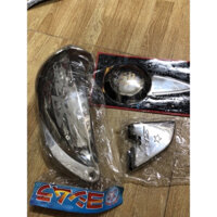 Trọn bộ 3 món Ốp bầu gió (pô e )+Ốp lốc máy +Ốp gác chân sau xe SH nhập khẩu Ý (inox 304 cao cấp sáng bóng )