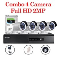 Trọn bộ 4 camera Hikvision 2MP Đầy đủ phụ kiện lắp đặt Kèm HDD 500G - Hàng chính hãng