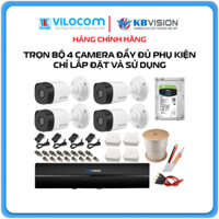 Trọn bộ 4 camera Kbvision 2.0M thương hiệu mỹ, bao gồm ổ cứng, dây và nguồn (Lắp đặt rất dễ dàng)