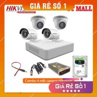 Trọn Bộ 4 Camera Quan Sát Hikvision 2.0MP Full HD 1080P kèm HDD 500G và 4 sợi dây 20 mét liền nguồn