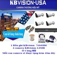 Trọn Bộ 4 Camera Quan Sát 2.0MP Chính Hãng KBVISION - Gồm Ổ Cứng - Đầu Ghi - Dây - Nguồn - Jack nối - Bảo Hành 2 Năm