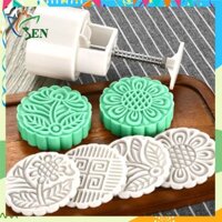 Trọn bộ 4 khuôn tạo hình bánh trung thu ép xôi cỡ trung, hoa văn cách điệu