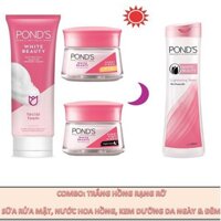 Trọn bộ 4 món Pond's Trắng Hồng Rạng Rỡ (Sữa Rửa Mặt,Nước Hoa Hồng, Kem Dưỡng Ngày Và Đêm)