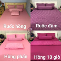 Trọn bộ 5 Món Chăn Ga Gối  THUN HÀN QUỐC - có mền sẵn - Hồng phấn - 1m4