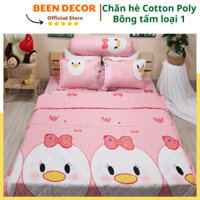 Trọn bộ 5 món ga gối chăn hè chần bông 3 lớp Cotton poly mẫu Vịt Hồng - Beendecor