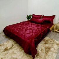 Trọn Bộ 5 Món Gra Giuờng Phi Lụa Bóng Loại Cao Cấp - MÀU ĐỎ RƯỢU PL19