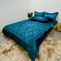 Trọn Bộ 5 Món Gra Giuờng Phi Lụa Bóng Loại Cao Cấp - MÀU XANH NAVY PL10