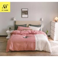 Trọn Bộ 5 Món Vỏ Chăn Ga Gối Cotton Tici Xuất Nhật Beauty HỒNG - AT HOME - Ruột chăn 2m x 2m2