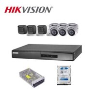 Trọn bộ 6 camera Analog bán cầu và thân trụ Hikvision.Đầu ghi 8 kênh DS-7208HGHI-K1, xem lại lịch sử gần 20ngày, Full HD