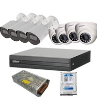 Trọn bộ 8 camera Analog bán cầu và thân trụ Dahua. Đầu ghi 8 kênh DH-XVR1B08-I, chuẩn nét full HD, xem lại được 15 ngày