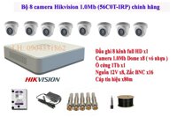 Trọn bộ 8 camera Hikvision 1.0MP  8 cam dome 56C0T-IRP + DS-7108HGHI-F1 + ổ cứng 1TB tên miền xem qua mạng trọn đời