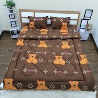 Trọn Bộ Chăn Ga Gối Chần Phao 5 Món LV Gấu