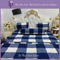 Trọn Bộ Chăn Ga Gối Thun  Hàn Quốc Cao Cấp Mát Lạnh Loại 1 Lan Bedding_Thun Kẻ Caro Trắng Xanh