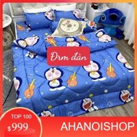 Trọn Bộ Chăn phao ga gối 4 món trần bông dày 1m2x1m9,MẪU DOREMON ĐÀN (CGHN)