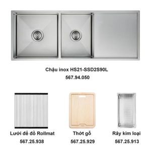 Trọn bộ chậu inox Hafele HS21-SSD2S90L và phụ kiện