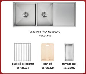 Trọn bộ chậu inox Hafele HS21-SSD2S90L và phụ kiện