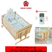 (TRỌN BỘ ĐÊM, MÀN, QUÂY GỐI) Nôi Cũi Gỗ Thông Smarthome Cho Bé Cũi Điện Thông Minh Điều Khiển Thủ Công Kết Nối Bluetooth