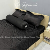 TRỌN BỘ DRAP GIƯỜNG PHI LỤA BÓNG CAO CẤP - MÀU ĐEN - MÃ 02