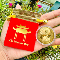 Trọn bộ gồm 10 đồng xu con Rắn + túi nhung LỘC PHÚC sang trọng, quà tặng, lì xì tết