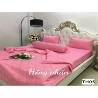 Trọn Bộ Grap Giường Thun Hàn Quốc Màu Hồng Phấn M05 - Chất Không Nhăn