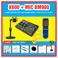 Trọn Bộ Hát Thu Âm livestream Sound card K600 kèm mic BM900 tặng kèm tai nghe,kẹp điện thoại,kẹp míc để bàn
