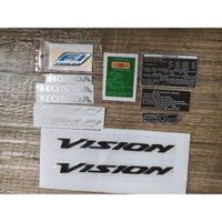 Trọn bộ tem dán màu bạc và chữ nổi Vision màu đen bóng