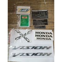 Trọn bộ tem Vision màu crôm bóng chữ honda đen như hình